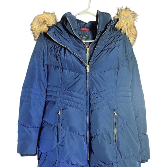 Jones New York Blue Puffer Jacket with Faux Fur Hood - Picture 3 of 7